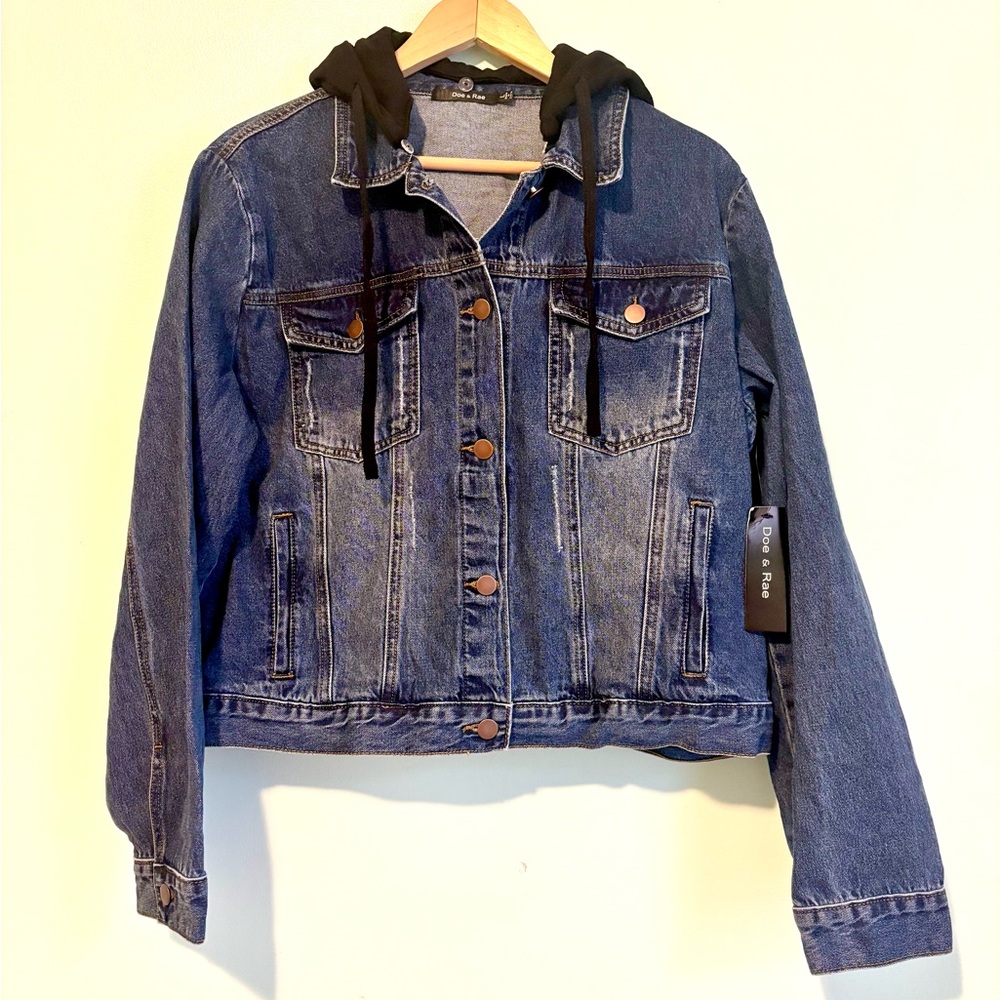 NWT Doe & Rae Hooded Washed Denim Jacket size Large